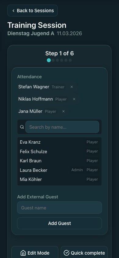 Mobile view of attendance tracking during a live session