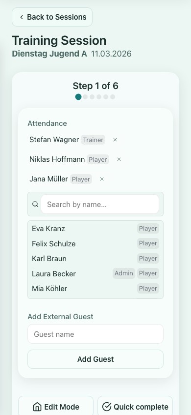 Mobile view of attendance tracking during a live session