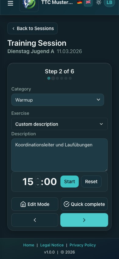 Mobile view of an exercise with a running timer during a live session