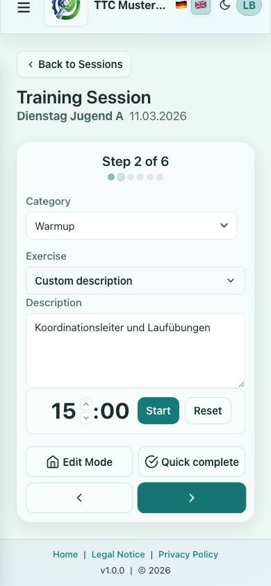 Mobile view of an exercise with a running timer during a live session